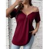 imageFloerns Womens Plus Size Cold Shoulder Chain Detail Zip Up Casual Tee ShirtBurgundy