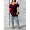 imageFloerns Womens Plus Size Cold Shoulder Chain Detail Zip Up Casual Tee ShirtBurgundy