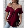 imageFloerns Womens Plus Size Cold Shoulder Chain Detail Zip Up Casual Tee ShirtBurgundy