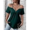 imageFloerns Womens Plus Size Cold Shoulder Chain Detail Zip Up Casual Tee ShirtDark Green