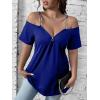 imageFloerns Womens Plus Size Cold Shoulder Chain Detail Zip Up Casual Tee ShirtRoyal Blue