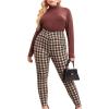 imageFloerns Womens Plus Size Plaid Pants Leggings Stretchy Elastic Waist Work Skinny PantsA Brown Multi