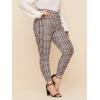 imageFloerns Womens Plus Size Plaid Pants Leggings Stretchy Elastic Waist Work Skinny PantsBlack Brown Plaid