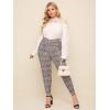 imageFloerns Womens Plus Size Plaid Pants Leggings Stretchy Elastic Waist Work Skinny PantsBlack Brown Plaid