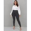 imageFloerns Womens Plus Size Plaid Pants Leggings Stretchy Elastic Waist Work Skinny PantsBlack Multi