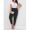 imageFloerns Womens Plus Size Plaid Pants Leggings Stretchy Elastic Waist Work Skinny PantsBlack White Multi