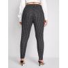 imageFloerns Womens Plus Size Plaid Pants Leggings Stretchy Elastic Waist Work Skinny PantsBlack White Plaid