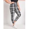imageFloerns Womens Plus Size Plaid Pants Leggings Stretchy Elastic Waist Work Skinny PantsBlack White Tartan
