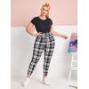imageFloerns Womens Plus Size Plaid Pants Leggings Stretchy Elastic Waist Work Skinny PantsBlack White Tartan