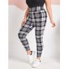 imageFloerns Womens Plus Size Plaid Pants Leggings Stretchy Elastic Waist Work Skinny PantsBlack White Tartan