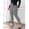 imageFloerns Womens Plus Size Plaid Pants Leggings Stretchy Elastic Waist Work Skinny PantsBlack and White