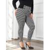 imageFloerns Womens Plus Size Plaid Pants Leggings Stretchy Elastic Waist Work Skinny PantsBlack and White