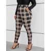 imageFloerns Womens Plus Size Plaid Pants Leggings Stretchy Elastic Waist Work Skinny PantsBrown Black Multi