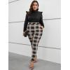imageFloerns Womens Plus Size Plaid Pants Leggings Stretchy Elastic Waist Work Skinny PantsBrown Black Multi