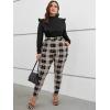imageFloerns Womens Plus Size Plaid Pants Leggings Stretchy Elastic Waist Work Skinny PantsBrown Black Multi
