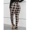 imageFloerns Womens Plus Size Plaid Pants Leggings Stretchy Elastic Waist Work Skinny PantsBrown Black Multi