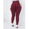 imageFloerns Womens Plus Size Plaid Pants Leggings Stretchy Elastic Waist Work Skinny PantsBurgundy