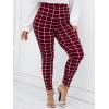 imageFloerns Womens Plus Size Plaid Pants Leggings Stretchy Elastic Waist Work Skinny PantsBurgundy