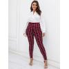 imageFloerns Womens Plus Size Plaid Pants Leggings Stretchy Elastic Waist Work Skinny PantsBurgundy