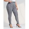 imageFloerns Womens Plus Size Plaid Pants Leggings Stretchy Elastic Waist Work Skinny PantsGrey Multi