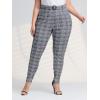 imageFloerns Womens Plus Size Plaid Pants Leggings Stretchy Elastic Waist Work Skinny PantsGrey Multi