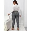 imageFloerns Womens Plus Size Plaid Pants Leggings Stretchy Elastic Waist Work Skinny PantsGrey Plaid