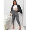 imageFloerns Womens Plus Size Plaid Pants Leggings Stretchy Elastic Waist Work Skinny PantsGrey Plaid