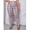 imageFloerns Womens Plus Size Plaid Pants Leggings Stretchy Elastic Waist Work Skinny PantsPink Multi