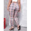 imageFloerns Womens Plus Size Plaid Pants Leggings Stretchy Elastic Waist Work Skinny PantsPink Multi