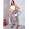 imageFloerns Womens Plus Size Plaid Pants Leggings Stretchy Elastic Waist Work Skinny PantsPink Multi