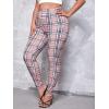 imageFloerns Womens Plus Size Plaid Pants Leggings Stretchy Elastic Waist Work Skinny PantsPink Multi