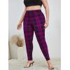 imageFloerns Womens Plus Size Plaid Pants Leggings Stretchy Elastic Waist Work Skinny PantsPurple and Black
