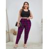 imageFloerns Womens Plus Size Plaid Pants Leggings Stretchy Elastic Waist Work Skinny PantsPurple and Black