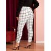 imageFloerns Womens Plus Size Plaid Pants Leggings Stretchy Elastic Waist Work Skinny PantsWhite Plaid