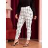 imageFloerns Womens Plus Size Plaid Pants Leggings Stretchy Elastic Waist Work Skinny PantsWhite Plaid