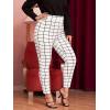 imageFloerns Womens Plus Size Plaid Pants Leggings Stretchy Elastic Waist Work Skinny PantsWhite Plaid