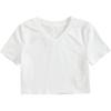 imageFloerns Girls Casual V Neck Short Sleeve Solid Crop Tops Tee ShirtsPlain White
