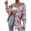 imageFloerns Womens Casual Long Sleeve Button Down Plaid Shirt Blouse TopPink Multi