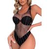 imageFloerns Womens Cut Out Fishnet Teddy Lingerie Mesh One Piece BodysuitBlack Hollow Out