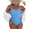 imageFloerns Womens Floral One Piece Swimsuit Tummy Control Scoop Neck Drawstring Monokini Bathing Suit SwimwearBlue