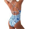 imageFloerns Womens Floral One Piece Swimsuit Tummy Control Scoop Neck Drawstring Monokini Bathing Suit SwimwearBlue Plant
