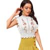 imageFloerns Womens Mock Neck Guipure Lace Trim Embroidery Blouse TopsA White