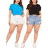 imageFloerns Womens Plus Size 2 Pcs Basic Short Sleeve Solid Crop Tops Tee ShirtsBlue and Black