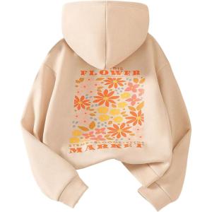 imageFloerns Girls Heart Graphic Print Long Sleeve Hooded Sweatshirt Pullover TopsApricot Floral