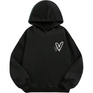 imageFloerns Girls Heart Graphic Print Long Sleeve Hooded Sweatshirt Pullover TopsBlack Ink Heart