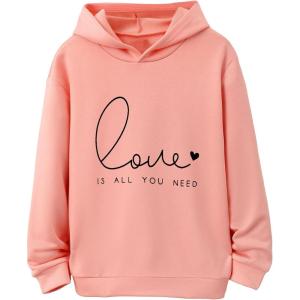 imageFloerns Girls Heart Graphic Print Long Sleeve Hooded Sweatshirt Pullover TopsCoral Pink