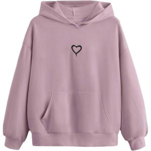 imageFloerns Girls Heart Graphic Print Long Sleeve Hooded Sweatshirt Pullover TopsDusty Purple