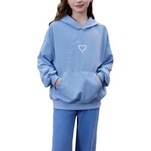 imageFloerns Girls Heart Graphic Print Long Sleeve Hooded Sweatshirt Pullover TopsLight Blue