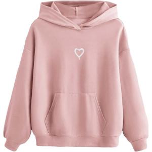 imageFloerns Girls Heart Graphic Print Long Sleeve Hooded Sweatshirt Pullover TopsLight Pink Heart
