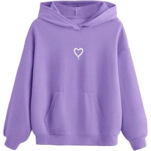 imageFloerns Girls Heart Graphic Print Long Sleeve Hooded Sweatshirt Pullover TopsLilac Purple